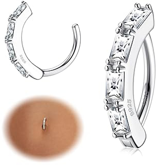 Krfy 14G Bauchnabelpiercing Ring für Damen 925 Sterling Silber Hypoallergene Clicker Bauchnabel Ring Cubic Zirkonia Paved Reverse Creolen Bauchnabelpiercing Körper Bauch Piercing Schmuck