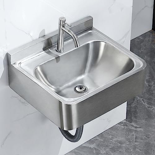 Waschbecken Waschtisch, Kommerzielles, Handwaschbecken, Mini-Wandwaschbecken aus Edelstahl, mit Abtropffläche und Wasserhahn, Allzweckspüle, Einzelbeckenspüle für Restaurant, Küche und Zuhause ( Color