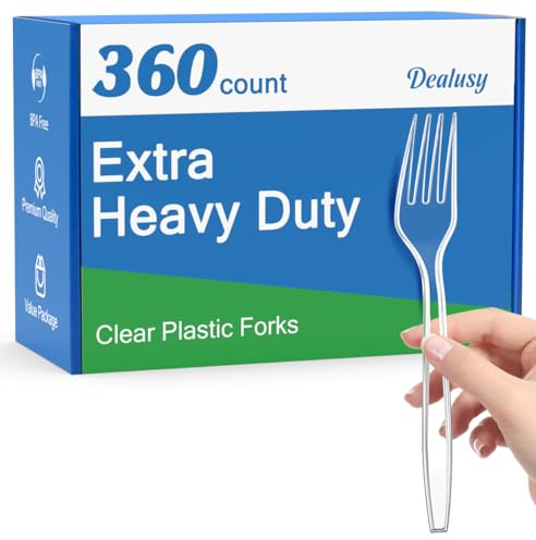 Dealusy 360 Count Extra Heavy Duty Clear Plastic Forks Disposable, BPA-Free, Heat Resistant, Solid and Durable Disposable Forks Bulk, Premium Plastic Forks heavy duty for Party Supply