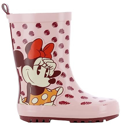 DISNEY MINNIE MOUSE Stivali da pioggia da 1 a 6 anni, stivali da pioggia caldi sfoderati con motivo Minnie Topo, scarpe da pioggia alte impermeabili per bambini, scarpe comode per bambini, rosa,
