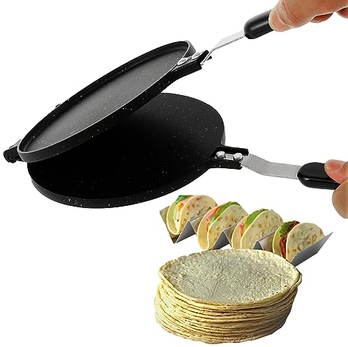 Tortilla Pressa Panna antiaderente Farina Tortilla Pressa con manico in bachelite Tortilla in alluminio pesante Panna pressa per pressione multiplo Tortilla Panna per cottura per cucina 38.5x16,8x2cm