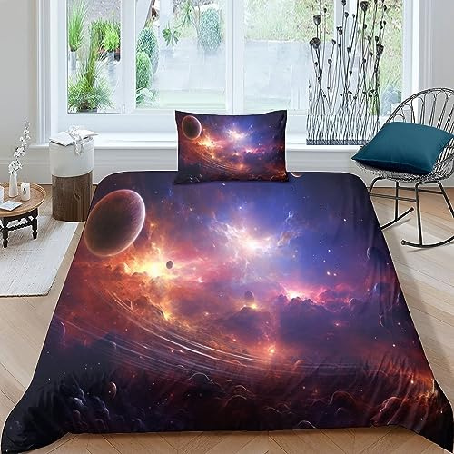 AYSUM Galaxy Planet Bettwäsche Set Mit Kissenbezug, Bettwäsche 135x200cm Weltall Kinder, Universe bettwäsche Weltraum 135 200