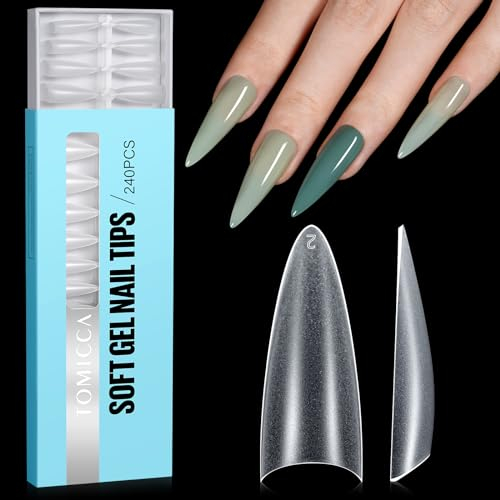TOMICCA Capsules Ongles, 240 pcs Acrylique Stilett Faux Ongles Transparent Pose Français Ongle, Demi-Couverture French Nail Extension Tips, Pour Les Studios De Manucure Et Diy Nail Art 12 Tailles