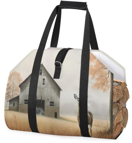 cfpolar Fall Hirsch Ahorn Baumhaus Brennholz Log Carrier mit Griff, Große Kapazität Brennholz Aufbewahrungstasche Holz Tragetasche Kamin Holzofen Zubehör Halter für Camping Kamin BBQ