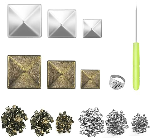 600pcs carré pyramidal goujon métal griffe tête rivet goujon Spike Screw Craft punk Gun métal, 8/12 / 15mm avec bande de perçage pour les chaussures de vêtements DIY Project (bronze + argent)