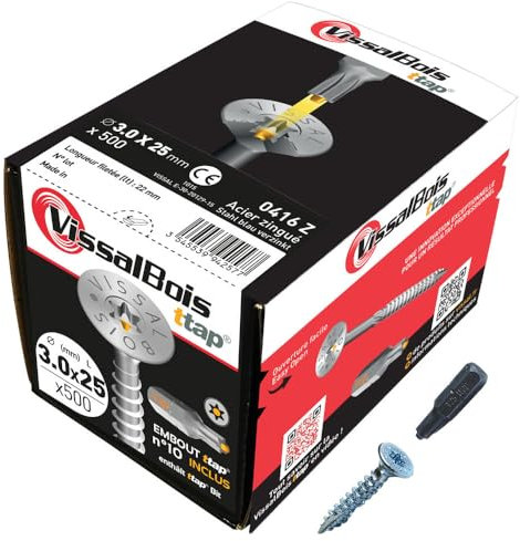 500 vis bois TTAP 3x25mm asymétrique zingué - Vissal