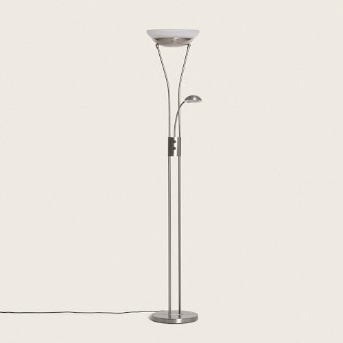 LEDKIA LIGHTING Stehlampe mit Leselicht Metall und Glas Ethan Silbern E27,G9