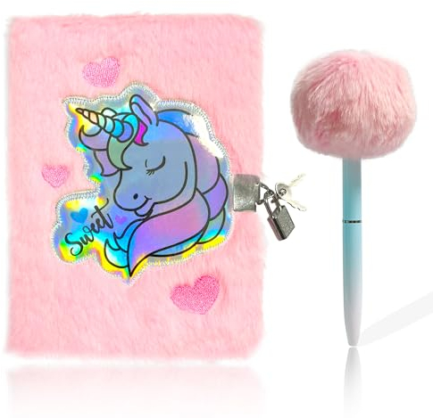 Yeefunjoy Journal Intime Fille avec cadenas, Carnet Secret Fille en peluche avec Stylo, Cahier A5 Journal intime privé l'Écriture, Anniversaire Cadeau Licorne Journal pour filles Enfants 3-12 Ans