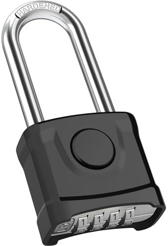 Diyife Cadenas Code 4 Chiffres, 52mm Extérieur Etanche, Robuste et Antivol, 8mm Loquet à Combinaison, Exterieur Serrure Porte de Garage, pour Jardins, Cours, Clôture, Casier - Noir, Long