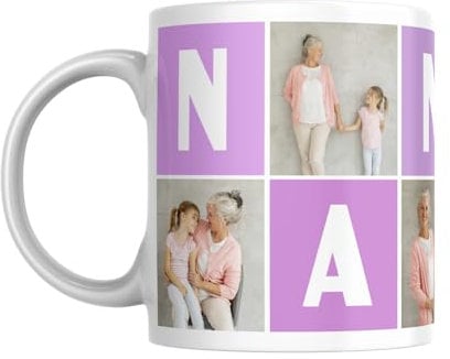 Nan/Nanny Mosaic Memories Mug: Personalised Gift for Grandma with Custom Photo Tiles - Nanny Photo Mug