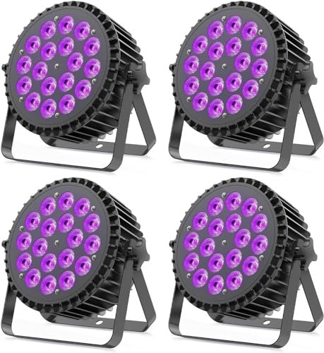 4PCS 200W LED Par RGBWA+UV 6 in 1 Bühnenlicht Strahler, 18 LED Par Scheinwerfer Aluminiumschale mit D MX 7/10CH und Strobe, Discolicht Partylicht für Bar Party Hochzeit Weihnachten Halloween