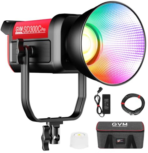 GVM LED Videoleuchte RGB, 300W COB Studiolicht Dauerlicht Fotografie, 2000K-10000K 48200Lux@1m Videolicht Fotolicht für Studio Video YouTube, Bowens Mount DMX/APP Steuerung CRI97+ 16 Lichteffekte