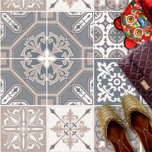 HUBDECO - Fliesenaufkleber - Küche, Badezimmer Deko - Klebefliesen - Bodenfliesen - Klebefolie Küche - Boden Schutzmatte - Selbstklebende Fliesen - 9 Stk. - Elegantes Marokko - 30x30cm