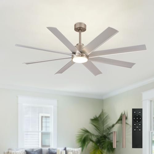 Depuley Deckenventilator mit Beleuchtung und Fernbedienung für Hausbesitzer: LED Lampe mit Ventilator für Wohnzimmer Schlafzimmer Küche, 153CM, Dimmbar,Timer- Leise Deckenventilator Chrom