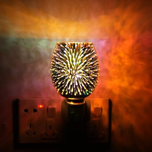 FOGAWA Plug in Wax Melt Burners Electric Wax Burner Glass Electric Oil Burner Fragrance Candle Wax Warmer Night Light Aroma Lamp for Home Office Bedroom Living Room Gifts & Decor - Fireworks