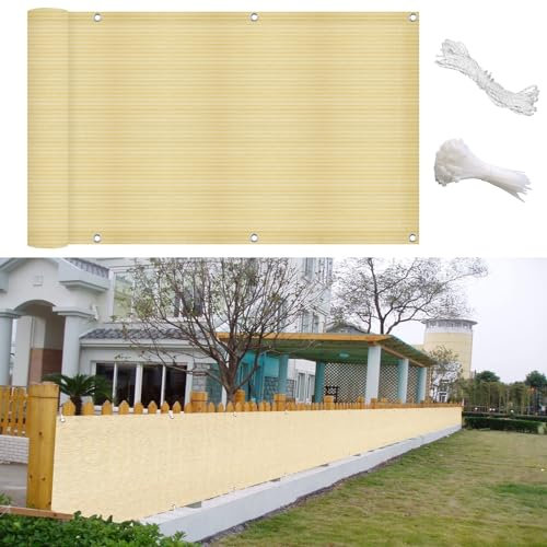 GAIFNAG Brise Vue Balcon sur Mesure 110 x 550 cm Paravent de Balcon Opaque, Écran Balcon Brise-Vue, Brise-Vue Occultant Hdpe, avec Attaches de Câble et Cordons pour Jardin, Balcon, Couleur Crème