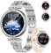 Smart Watches for Women, 1.19 AMOLED Always-on Display Diamond Smart Watch with Bluetooth Call, Blood Pressure/SpO2/Heart Rate Monitor, Waterproof Pedometer Silver Ladies Smartwatch for Android iOS