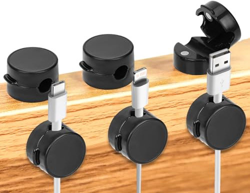 6pcs Magnetic Cable Management Clips, Phone Charging Cable Tidy Holder Strong Adhesive USB Wire Manager Keeper Cable Charger Cord Organizer for Home Nightstand Office Kitchen Wall Car Desk (Black)