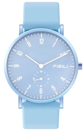 Dayllon Herrenuhren Minimalistisch Ultra Dünn Wasserdicht Mode Dressy Armbanduhr für Männer Business Casual Luxus Quarz Analog Uhr(Blau Weiß)
