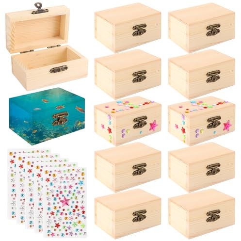 WOPPLXY 12 Stücke Mini Schatztruhe, 8,8 x 5,3 x 4,9 cm Kleine Holzkiste mit Deckel, Schatzkiste Holz Klein für Bemalen, Basteln, Geburtstags, DIY-Events, Aufbewahrung von Juwelen