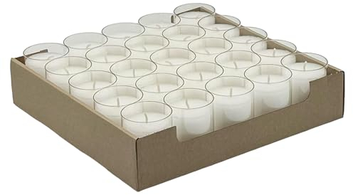Horeca Candles - Candele Tealight Bianche - Durata 24 Ore - Set da 24 Candeline Non profumate - Bicchiere di Plastica Trasparente - Lumini per Matrimonio, Decorazione, Gastronomia