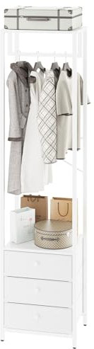 YMYNY Garderobenständer, Kleiderständer mit Schubladen, Freistehender hoher Kleiderschrank offen, Ablagen, Garderobe mit Kleiderstange für Schlafzimmer Wohnzimmer, 39×29×179CM Weiß HGR001W