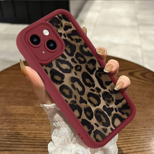 Genmoral Compatible with iPhone 12 Pro Max 6.7 Inch Matte Case,Leopard Pattern Print, Shockproof Anti Scratch Cheetah TPU Soft Case for Women Girls Wine red