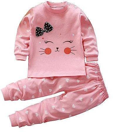 Toddler Baby Girl Boys Cotton Pajamas Set Cute Cartoon Long Sleeve Shirt Pants Outfits Pjs Fall Winter Sleepwear Print Tops and Pants Set (Watermelon Red, 6-12 Months)
