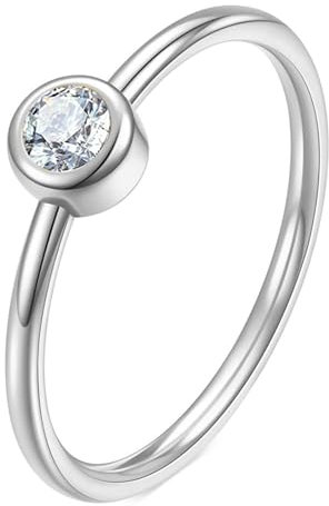 Eheringe Silber, Verlobungsringe Edelstahl 2-mm-Ring mit Rundem Zirkonia Ring 54 (17.2)