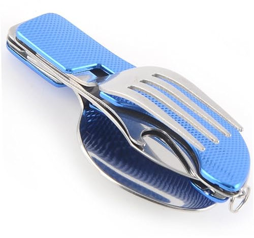 Whyzsjnclg 1 Set 4-Piece Stainless Steel Travel Cutlery Set, Portable Foldable Spoon, Fork, Knife & Bottle Opener Combo, Perfect for Travel, Camping, Picnics