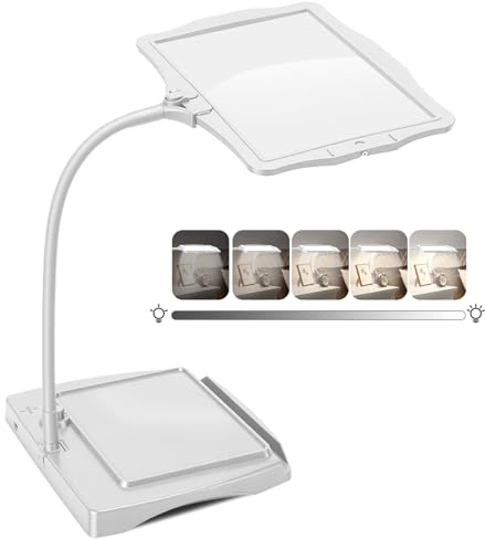 Grande loupe 10x avec lumière et Support, 50 Perles LED, luminosité réglable, col de Cygne, Lampe de Bureau, Grande loupe pour la Lecture, la Couture, Les travaux manuels