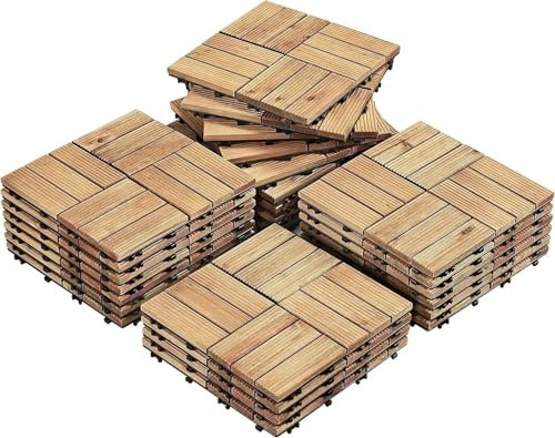 YDYAENIO Decking Tiles Interlocking 27 PCS Wooden Decking Tiles 12 x 12in Hardwood Interlocking Patio Deck Tiles Composite Floor Covering for Platform Patio Garden(Wood)