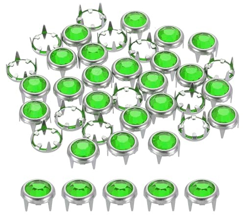 sourcing map 120 ricariche di strass per borchie, 5,5 mm, con strass e chiodi, rivetti in metallo, decorativi per fai da te, artigianato in pelle, borse, abbigliamento, scarpe, cinture, verde lago