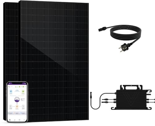 SAKETE Balkonkraftwerk 1000W - Balkonkraftwerk 1000W komplett Steckdose - 800 Watt Wechselrichter - Solaranlage Komplettset - 500W Solarpanel inkl. Zubehör - 5m Kabel