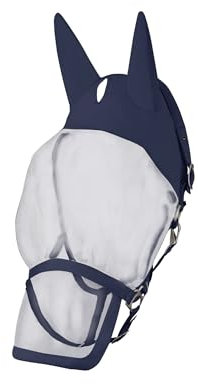 Horze Paso Fino Pferde Halfter mit Integrierter Fliegenmaske – Robustes Halfter mit UV-Schutz, Ohren- & Augenschutz, Blau, XF