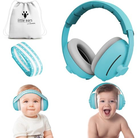 Aolso 2 in 1 Cuffie Neonato Antirumore,Cuffie Antirumore Bambini,Protettori Acustici per neonati fino a 48 mesi,Archetto Regolabile, Antiscivolo e Antistress,Ideale per il Sonno,Viaggi,Feste-Blu