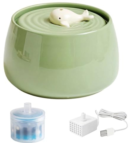 Fontaine à eau en céramique motif baleine pour chat avec double filtration et distributeur d'eau silencieux