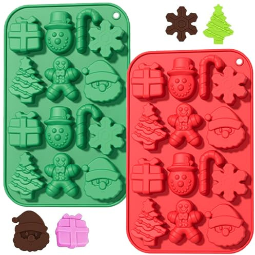 Sinirttou Moule à Chocolat de Noël, 2 Pièces 14 Cavités de Moule Tablette Chocolat, Cake Factory en Silicone de Noël Convient pour Gâteaux Gelée Bonbons Biscuits