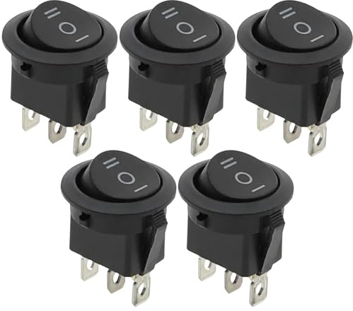 Bangbobi 5 interruptores basculantes de 250 V, Interruptor basculante de 3 Posiciones, Interruptor Empotrado Redondo, Interruptor de 3 Polos para Coche, Barco y hogar (ABS, Negro)