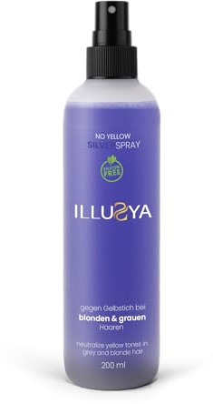 ILLUSYA Silver Spray - anti Gelbstich Spray - No Yellow - für blondes und graues Haar. Silikonfrei - 2 Phasen Silberspray Conditioner, für natürliches, blondes Haar. Auch für orangenes Haar geeignet.