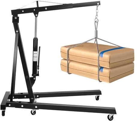 Gru idraulica da officina 2 tonnellate – Gru pieghevole in acciaio al carbonio, sollevatore motore con braccio regolabile, ruote girevoli e telaio rinforzato, per garage e officina (nero)