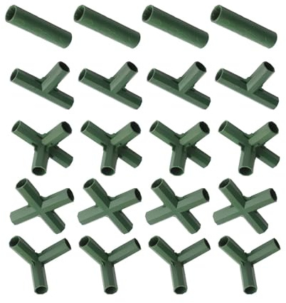 MoSundi Lot de 20 connecteurs pour cadre de serre, 5 types de raccords en plastique pour tubes en PVC ou en métal de 16 mm, support solide pour structures de plantes de jardin, vert
