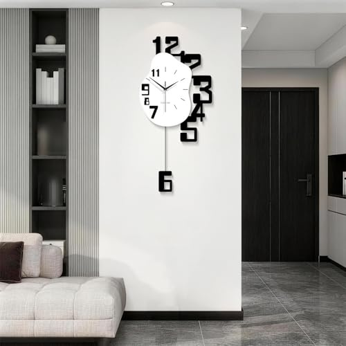GSWBO Minimalistisch Wanduhr Groß, Kreatives Mode Dekorative Wanduhren mit Pendel, ohne Tickgeräusche, Batteriebetrieben, für Wohnzimmer Schlafzimmer Küchendekoration 34x72cm