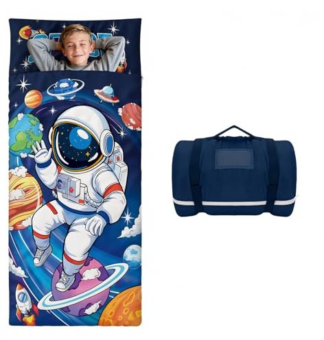 decalsweet Schlafsack Kinder, Groß Weich Kinderschlafsack 170×75cm | Doppelter Reißverschluss,Faltbare Schlafsack mit Kissen Abnehmbar,Weich Warm,für Outdoor Indoor Camping,für Mädchen Jungen