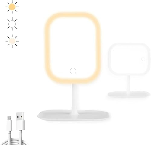 Ansuoda Schminkspiegel mit Beleuchtung, Dimmbare Helligkeit Vanity Spiegel, Wiederaufladbare Touch Tischspiegel für Schlafzimmer Schminktisch Zuhause Reise