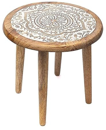 XdeliX Beistelltisch Mandala Rund Mangoholz Ø30 cm H31 cm Altartisch | 1665 g, Handgefertigt, Stabile Ausführung, Für Kristalle, Figuren, Kerzen und Dekoration