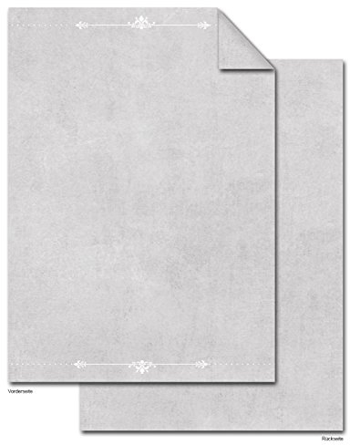Logbuch-Verlag 50 DIN A4 Blatt GRAU weiße Ornamente Briefpapier BEIDSEITIG 100g Einladung Kondolenz Speisenkarte Druckerpapier Schreiben Trauer