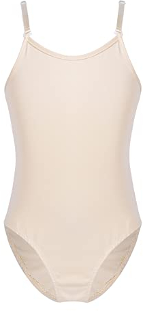 TiaoBug Mädchen Ballett Trikot Ballettanzug Kinder Gymnastikanzug Turnanzug Tanz-Body Unterwäsche in Hautfarben Beige Nude gr. 110 116 122 134 140 146 152 Nude 134-140