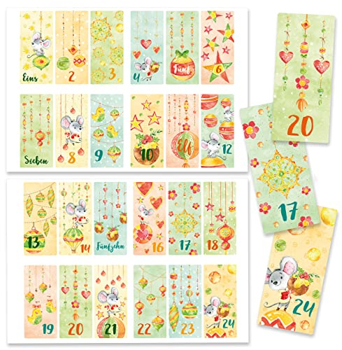 Papierdrachen 24 Adventskalender Zahlenaufkleber - Mäuse mit Käse Nr 65 - Sticker 9×4,5cm - zum Basteln und Dekorieren deines ganz persönlichen Adventskalenders