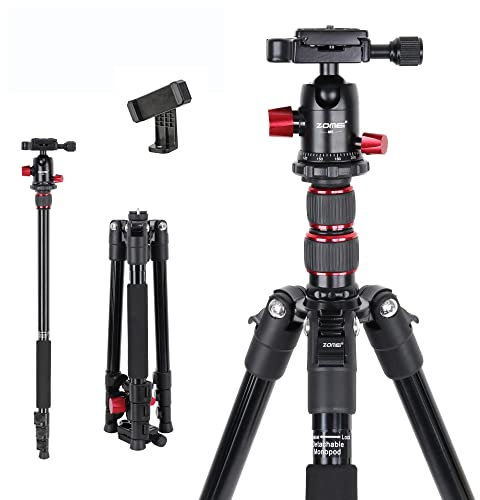 ZOMEI M5 Camera Tripod,Lightweight Travel Aluminum Tripod Monopod Compact Portable Photography Tripod Stand with 360 Degree Ball Head and Phone Clip for DSLR Cameras, Smartphone
